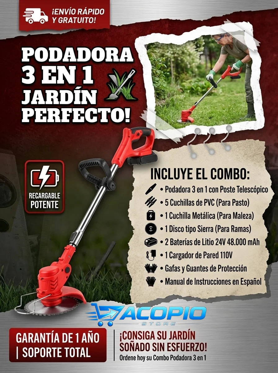 PODADORA INALAMBRICA 3 EN 1+10 Accesorios de Regalo